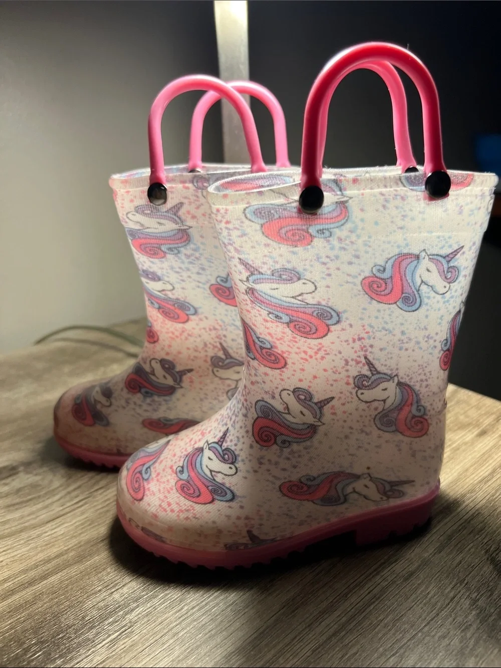 Girls' Unicorn Rain Boots in Pink & White
